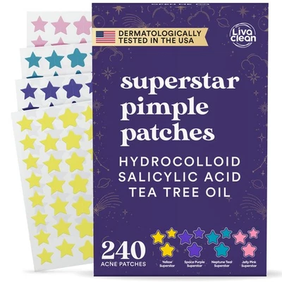 LivaClean 240 Count Colorful Star-Shaped Pimple Patches for Face –