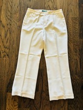 Lauren Ralph Lauren Women s Ivory Silk Straight Leg Trousers Cuffed Pants Size 8