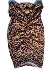 SHEIN Leopard Print Strapless Tube Dress Ruched Bodycon Mini Dress Women's XL 12
