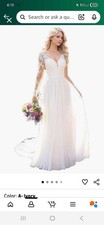 Ivory Lace Long Sleeve V Neck A-Line Wedding Dress with Train Corset Back