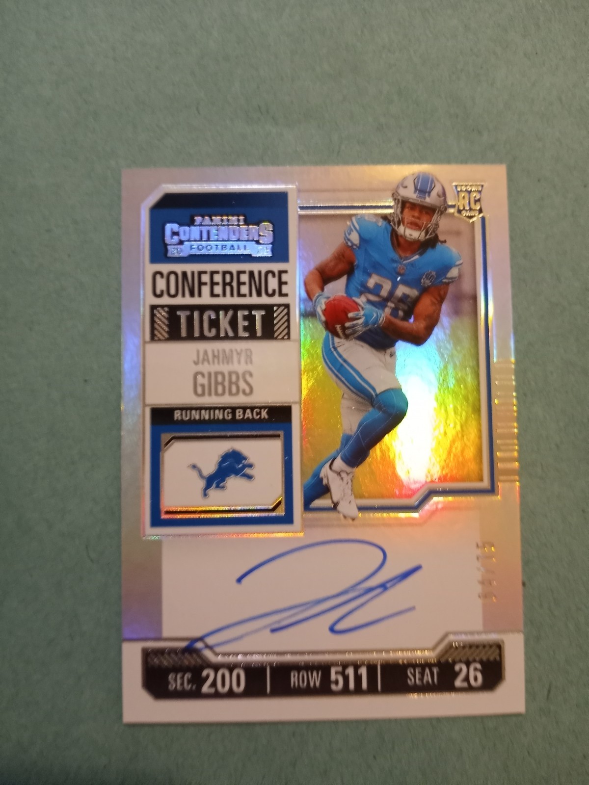 2023 Panini Contenders-Rookie Conference Ticket Autograph Jahmyr Gibbs /75 RARE