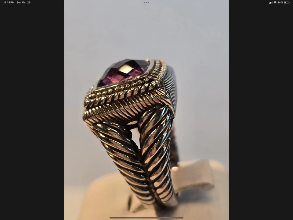 ANILLO DE CÓCTEL SOLITARIO AMATISTA PLATA ESTERLINA 925 JUDITH RIPKA TALLA 8 Foto 3 de 4
