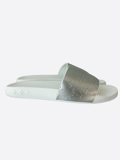 Louis Vuitton White  Silver Monogram Slides