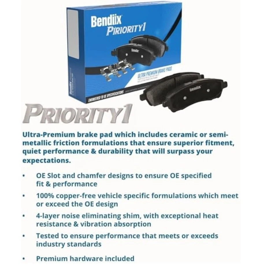 Pastillas de freno delanteras semimetálicas Bendix Priority1 CFM655 E-350 Super Duty 99-2007 Foto 2 de 4