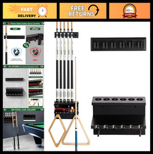 Wall Mount Pool Cue Rack - Hardwood Billiards Stick Holder for 6 Cues - Pool Tab