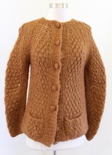 Vtg 70s 80s Handmade in Italy Mohair Wool Blend Cardigan Sweater Size XS S Tan