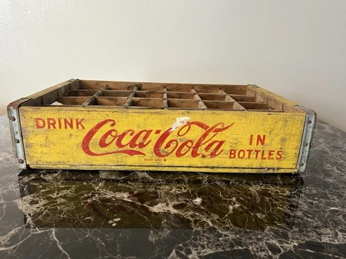Coca-Cola Vintage Wooden Bottle Carrier Yellow Red Brown Soda