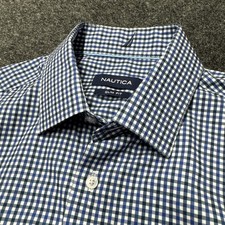 Nautica Blue Checkered Dress Shirt Men s Size M
