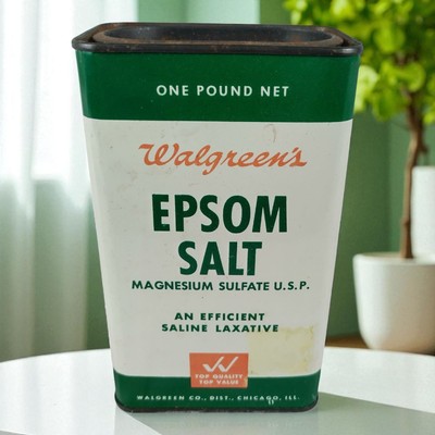 Vintage Walgreens Epsom Salt 1 Pound Metal Tin Can Bath Soothing
