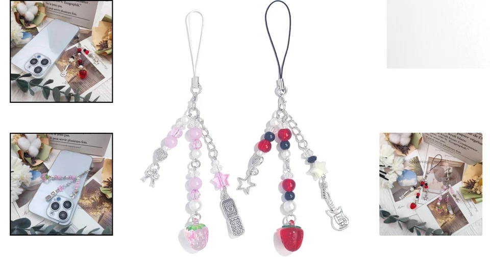 Encantadores accesorios Y2K - 2 dijes de teléfono de fresa y mariposa para regalar Foto 2 de 4