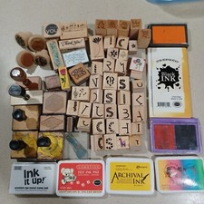 Stampin' Up Wood Mounted Rubber Stamp Lot 2 w/68 pieces. Vintage. Pre-owned
