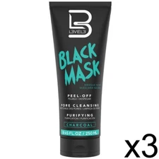 BARBER SALON BEAUTY L3VEL3 PEEL OFF BLACK CHARCOAL FACIAL MASK 8.45OZ 3PCS
