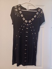 Jaipur Womens Size XL Little Black Dress With Gold Sparkling Grommets 