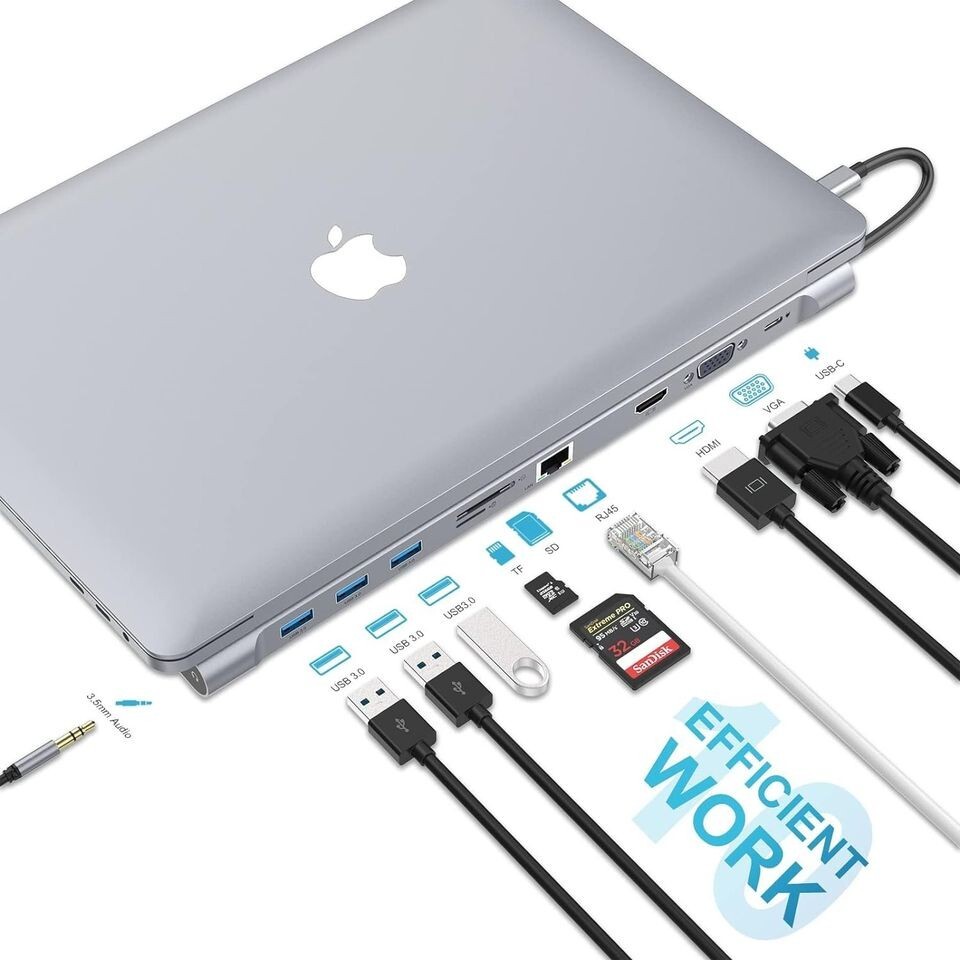 Estación de acoplamiento USB C para laptop HOPDAY 10 en 1 con doble pantalla, concentrador USB C, imagen 2