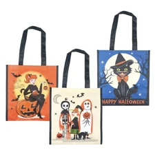 Set Of 3 Reusable Vintage Style Halloween Bags Black Cat Pinup Kids