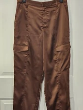 House Of Harlow 1960 Cargo Satin Pants Size 6 Camel Brown