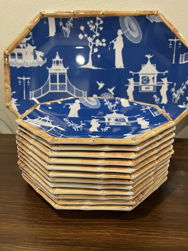 Kim Seybert Juego de Melamina Chinoiserie Blanco y Cobalto - Platos 13 Piezas + Bandeja Foto 2 de 4