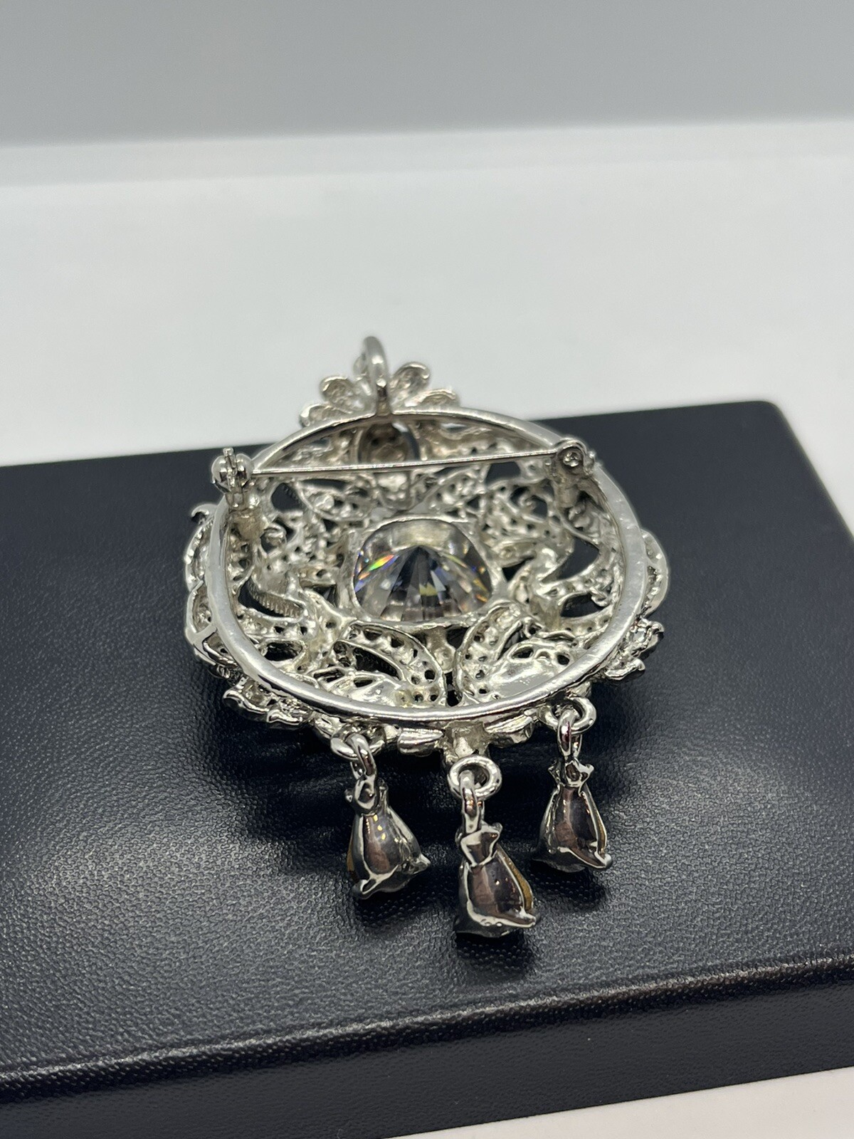 Silver tone clear rhinestone designer inspired br… - image 10