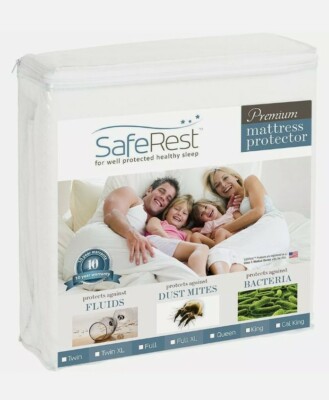 SafeRest Premium Hypoallergenic Waterproof Mattress Protector - Queen Size, Whi 