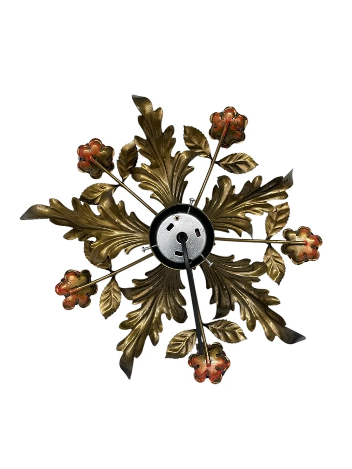 Plafonnier Lustre Fer Forgé Avec Feuille Rose Or 1 Lumière - Photo 3/3