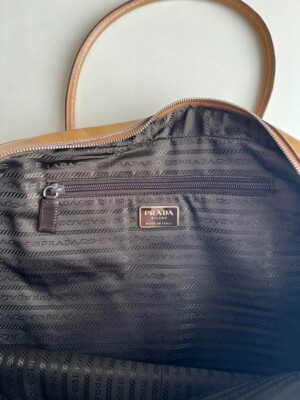 PRADA SS2000 Archive Leather Handbag Bowling Bag Light Brown