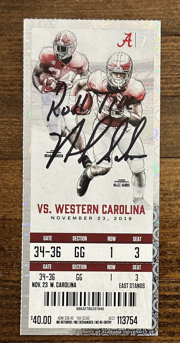 alabama football 2019 helmet NICK SABAN SIGNED ALABAMA FOOTBALL 2019 SEASON FULL TICKET AUTO BECKETT BAS  COA