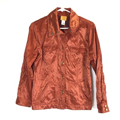 Women's Ruby Rd Shiny Copper Pockets Snap Up Long Sleeve Lightweight Jacket 12