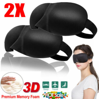 2PCS 3D Eye Mask Sleep Light Blocker Padded Cover Blindfold Day Night Relaxing