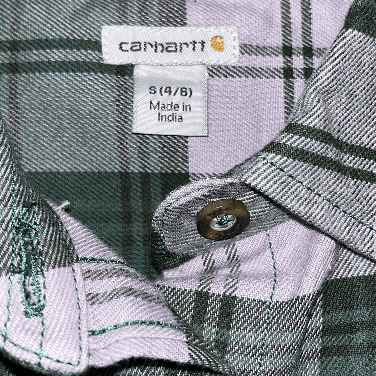 Carhartt Flannel Plaid Button Down Shirt Wmn’s Sz S 4 / 6 Green Purple Gorpcore thumbnail 5