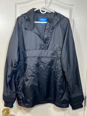 Adidas Hoodie Men's Large Black Pullover 1/4 Zip Mesh Lined Kangaroo Pocket