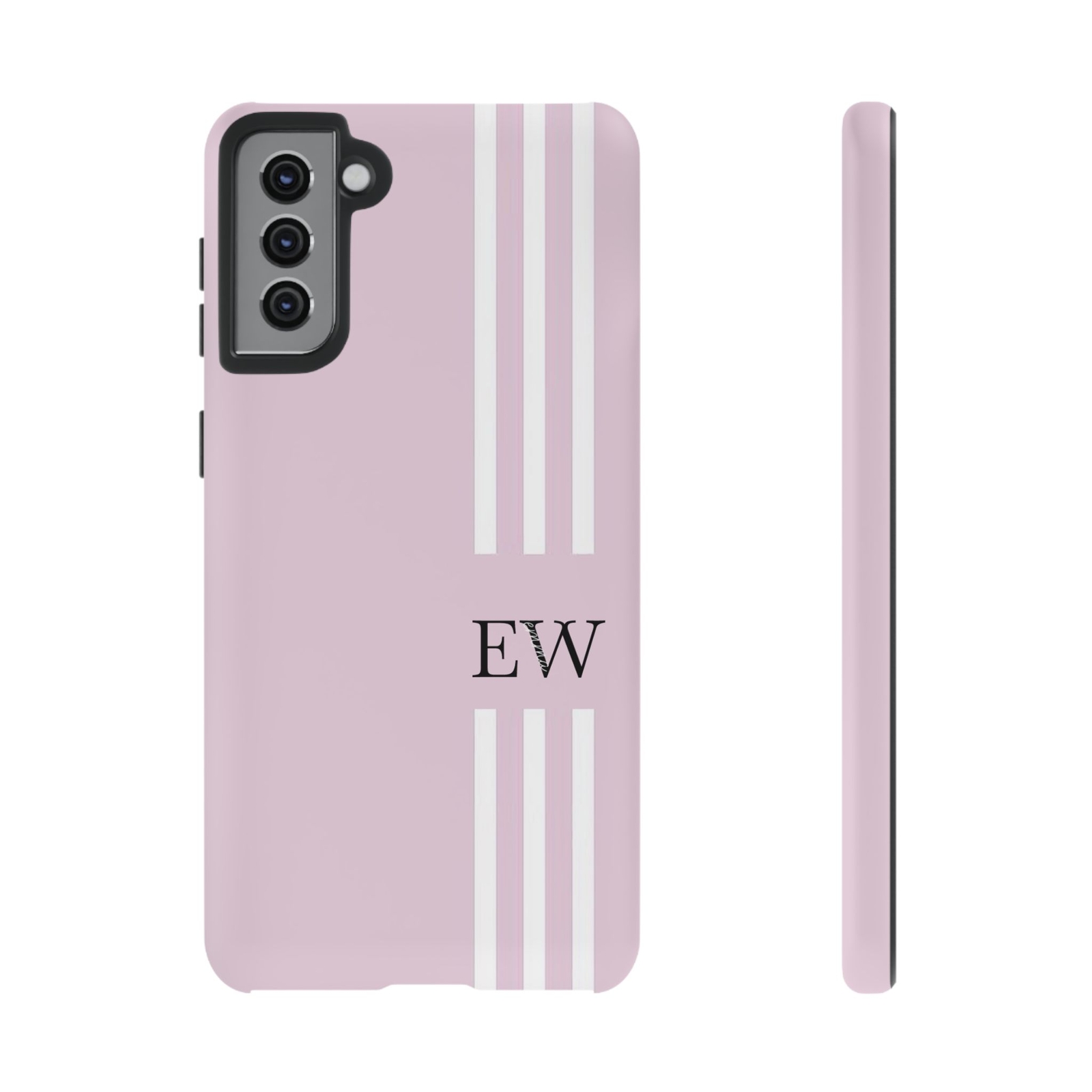 Initial Name Tough Cases Stylish Pink White Stripes Phone Case Custom Gift Women