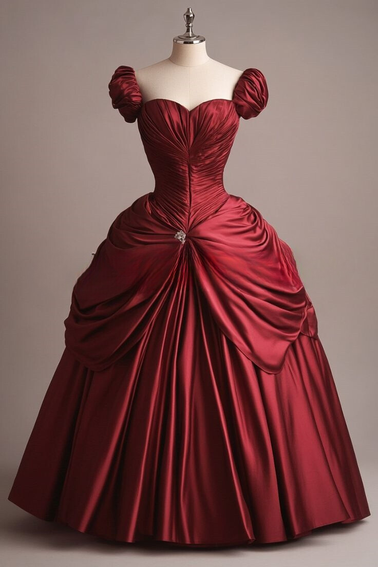 Burgundy Evening Dress Corset Corset Bubble Sleeves Renaissance robes de  soire | eBay