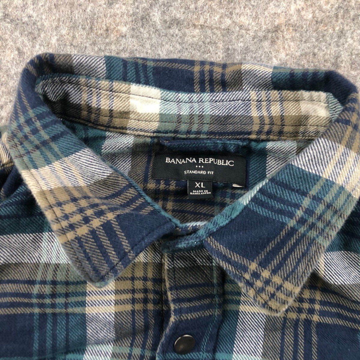Banana Republic Shirt Men XL Blue Check Button Up Flannel Thick