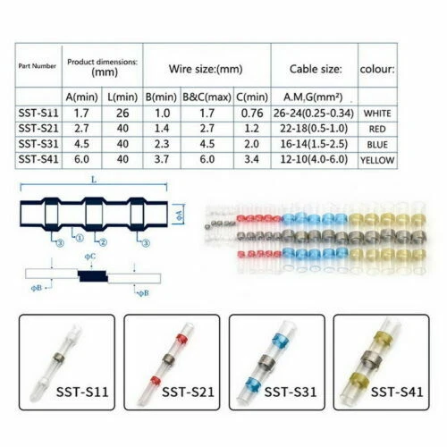 500pcs Waterproof Solder Seal Sleeve Terminals Heat Shrink Butt Wire Connectors - Image 2 of 4