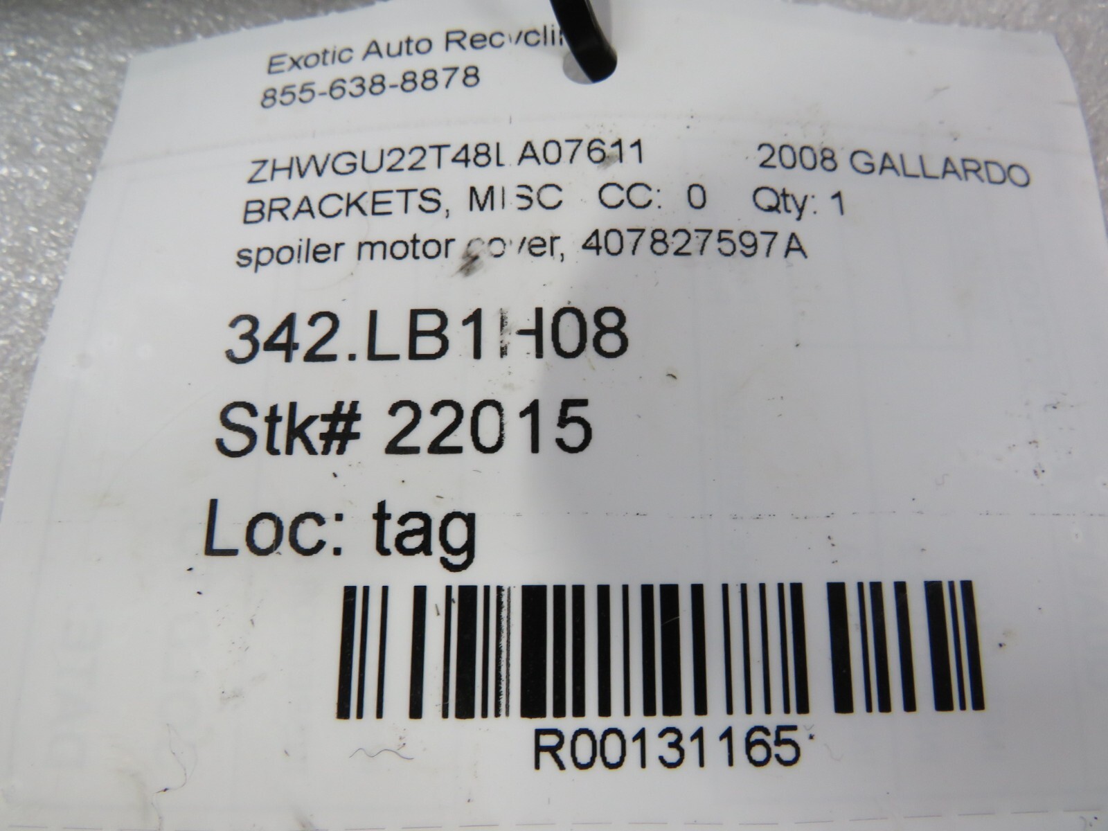 Lamborghini Gallardo, Spyder, Spoiler Motor Cover, Faded, Used, P/N 407827597A