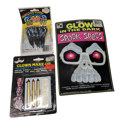 Vintage Halloween Lot Clown Make Up Glow in the Dark Spook Specs Monster Claws