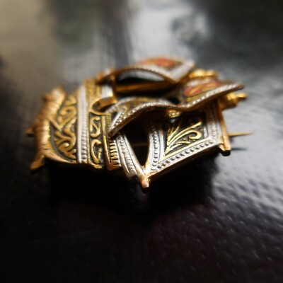 Broche Vintage Bateau Navire Plaqué Or - Design Celte Marin - Modèle N4072 - Occasion Collection Unique
