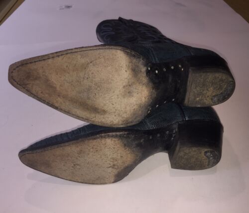 LARRY MAHAN Womens Cowboy Western Boots Teal Lizard Foot W/ Blk-navy Top Sz 5.5B - Picture 6 of 10
