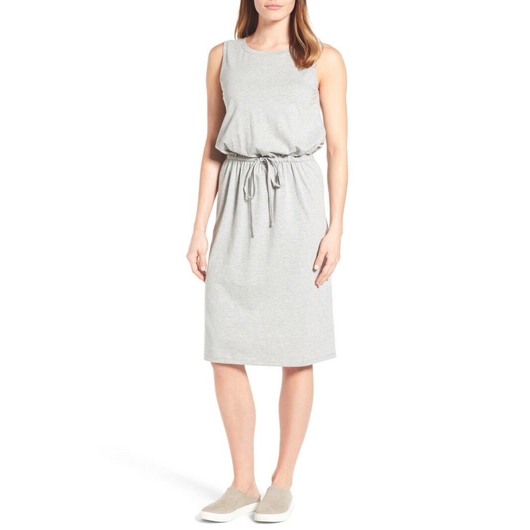 CASLON Sleeveless Knit Drawstring Waist Dress Light Gray, Women's Size Small CASLON Sleeveless Knit Drawstring Waist Dress Light Gray, Women's Size Small