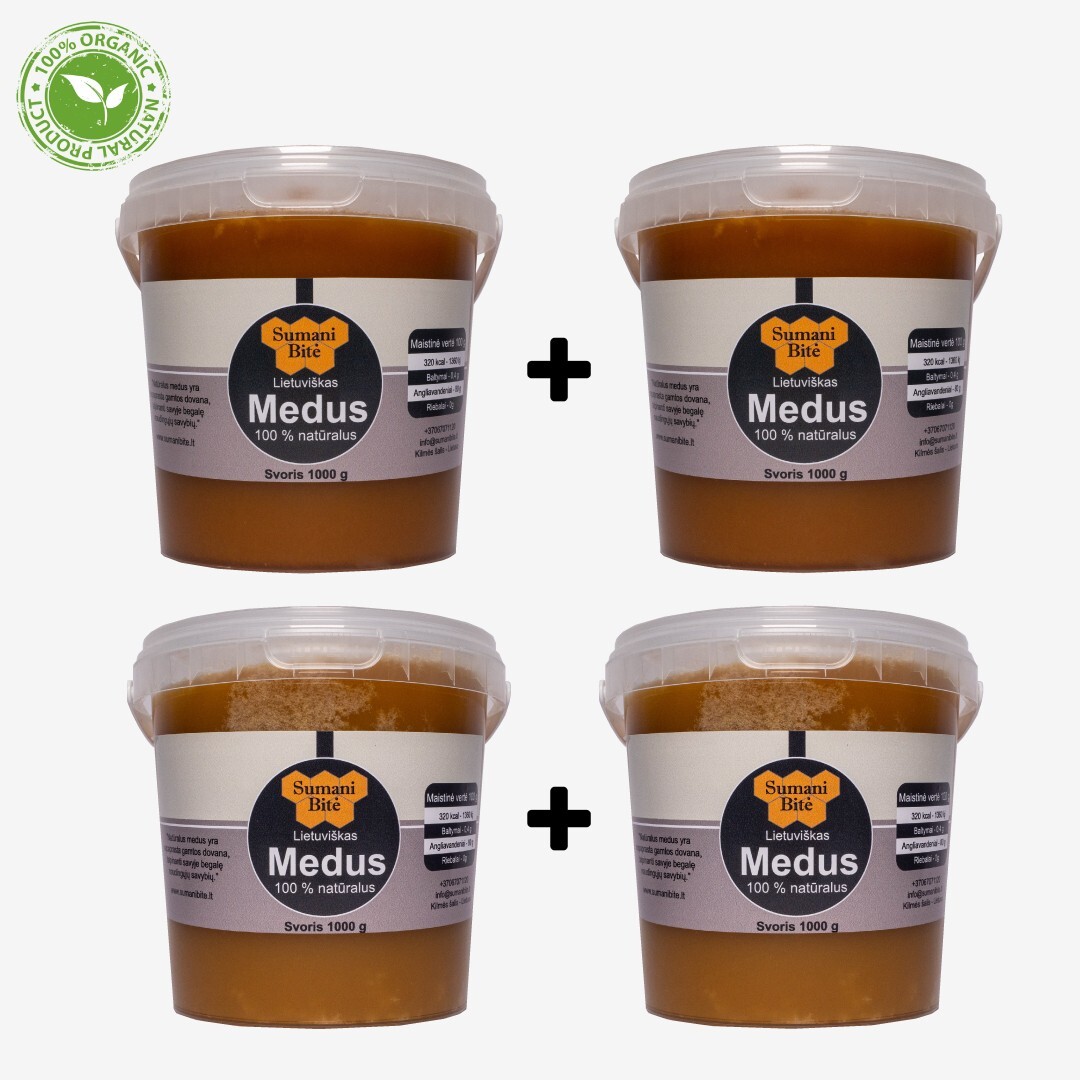 4 x 1 kg Bio-Honig im Eimer – 2x Lindenhonig, 2x Waldhonig