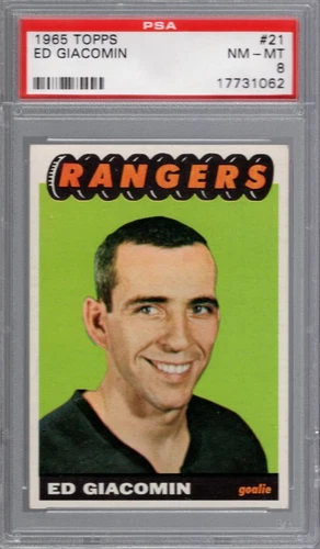 1965 Topps #21 ED GIACOMIN (RC-HOF) PSA 8 NM/MT  N.Y. RANGERS - CENTERED!