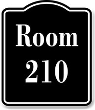 Room 210 Number Building BLACK Aluminum Composite Sign