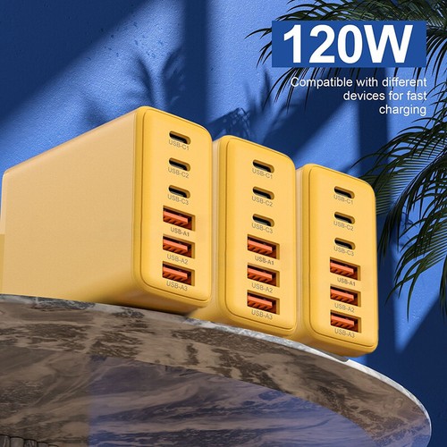 6-Ports USB Type-C 120W GaN Phone Charger Travel PD Fast Charging Power Adapt^>d - Zdjęcie 3 z 15