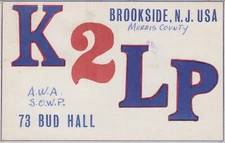vintage amateur ham radio QSL postcard K2LP Bud Hall 1979 Allentown New Jersey