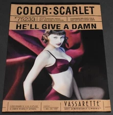 1998 Print Ad Sexy Vassarette Scarlet Bra He'll Give a Damn #75233 Feminine ATS