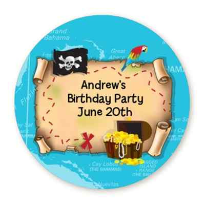 Pirate Treasure Map - Round Personalized Birthday Party Sticker Labels- 6 sizes 