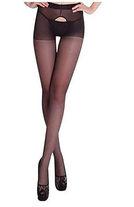 Sexy medias negras abiertas en la entrepierna delantera y trasera, talla M. - Imagen 2 de 3