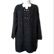 Entro Womens S Chunky Knit Sweater Dress Laced Up Soft Marled Gray