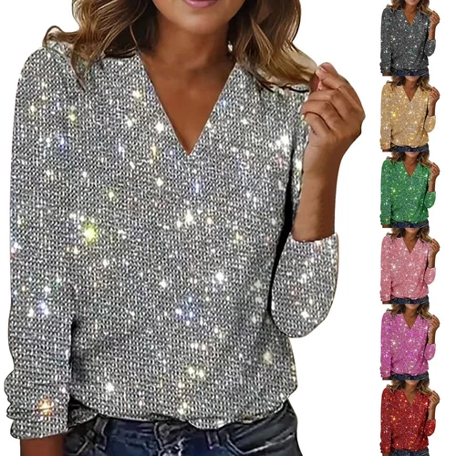 Mujeres Lentejuelas Brillo Cuello en V Prendas para el torso Damas Noche Fiesta Blusa Camiseta Talla - Imagen 2 de 45