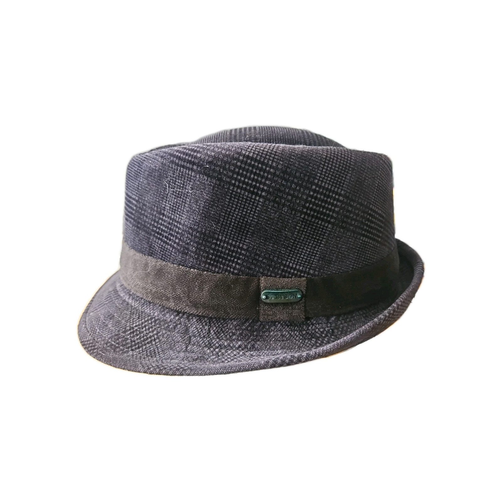 Stetson Fedora Black Plaid w Black Band M Stetson Brand Inside On Silk